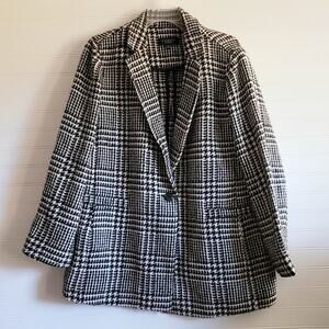 Talbots Plus Petites Blazer Womens 14Wp Black Cream Houndstooth Check Classic